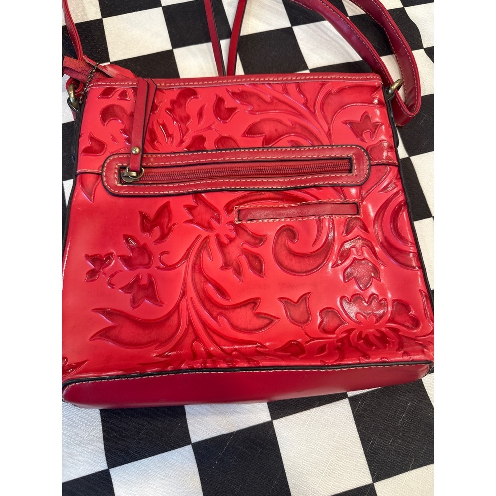 Leather hand tooled MC Embossed Floral Crossbody Purse Women Adjustable Strap - Picture 3 of 7